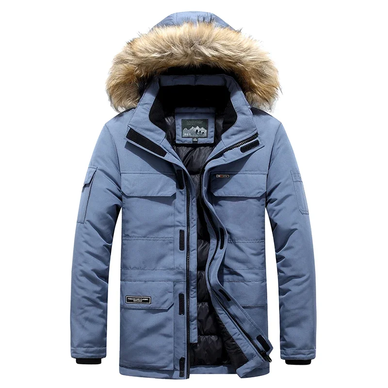 

-30 Degree Winter Down Jacket Men Down Cotton Parkas Coat Mid-length Large Fur Collar Male Thicken Coat Snow Overcoat Parka