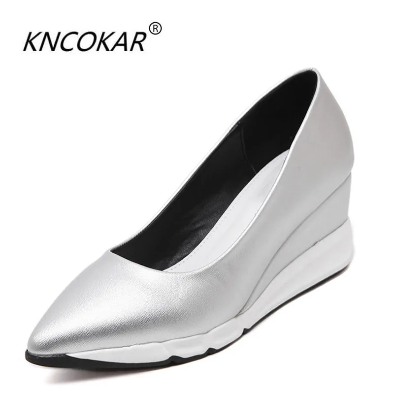 KNCOKAR Primavera E L\'estate Nuovo Stile A Punta Piattaforma Spessa Scarpe da Donna Superficie Superficiale Pendenza Tacco Scarpe da Donna per Il