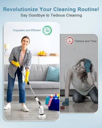 

Электрическая вращающаяся щетка IEZFIX – 8 насадок, 3 скорости, 450 об/мин, телескопическая ручка для уборки ванной и кухни