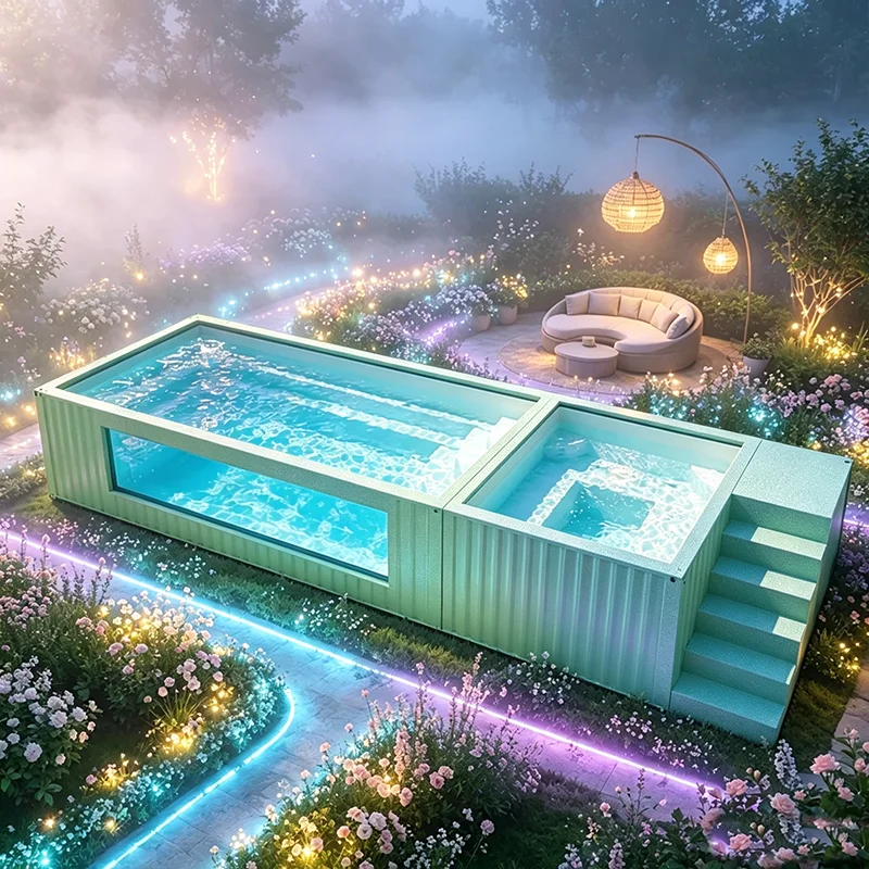 Modular Shipping Container Plunge Pool Galvanized Steel Above Ground Outdoor Swimming Pool for Home Backyard