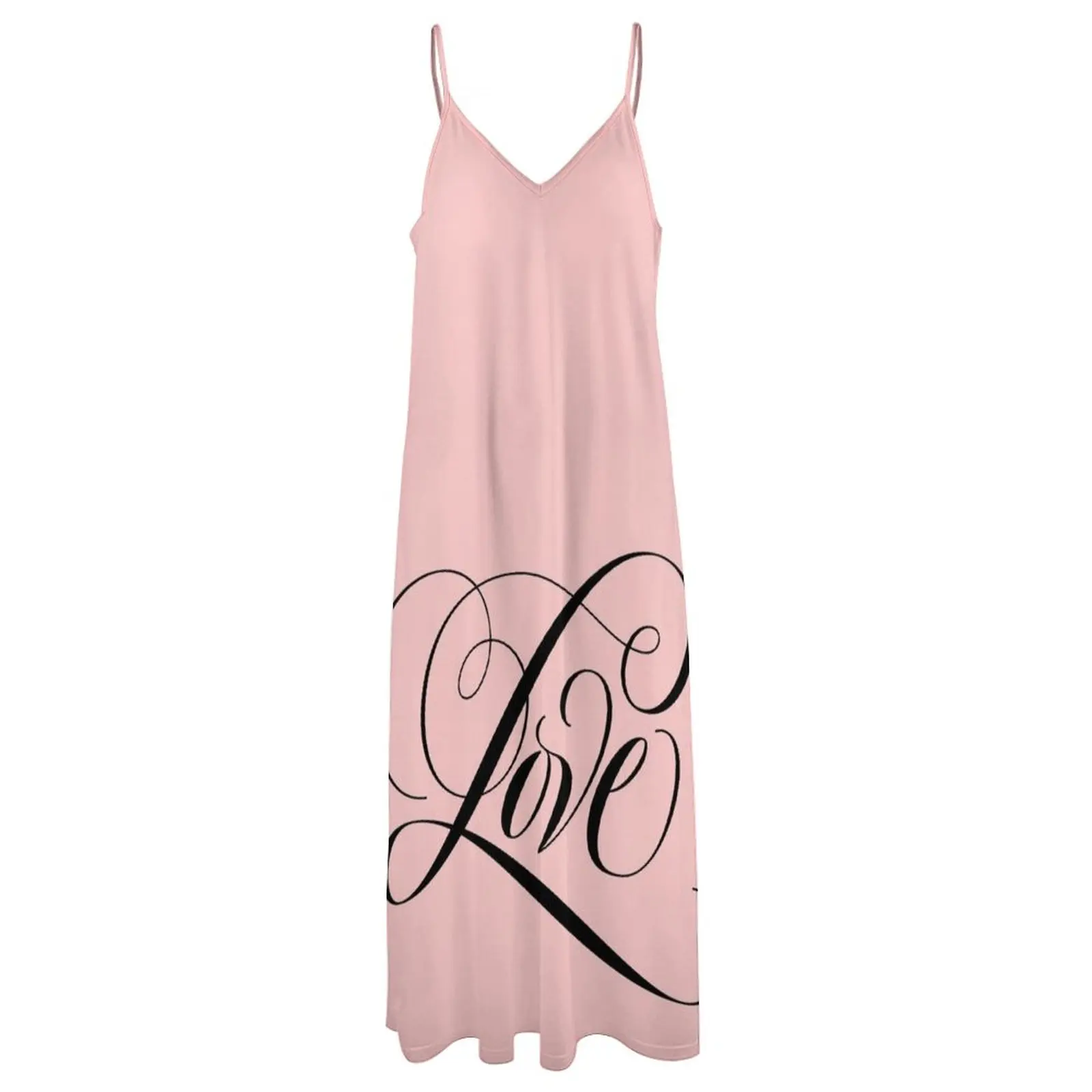 Romantic Black LOVE Calligraphy Script Lettering Blush Pastel Pink Sleeveless Dress cute dress