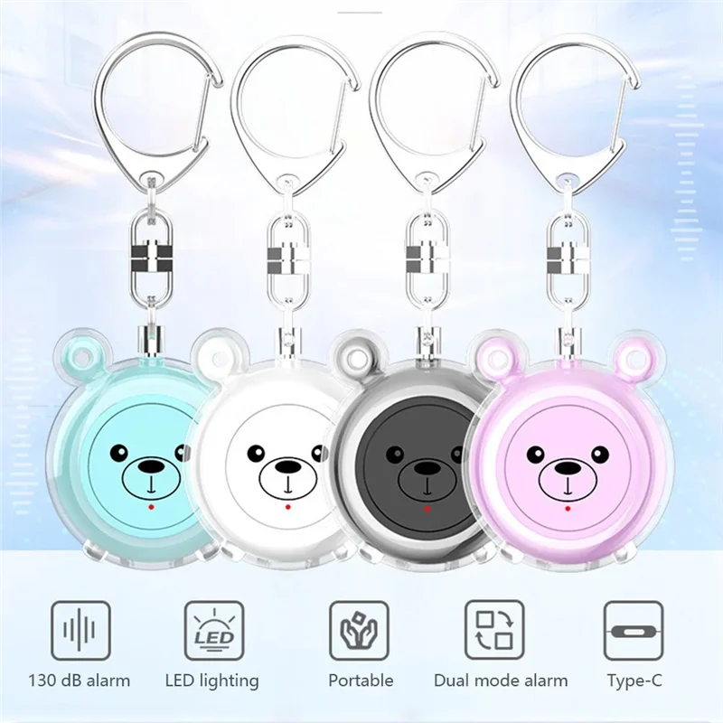 Female Self Defense Alarm Type-C Rechargeable Wolf-Proof Safety Siren Alarm Portable Keychain For Elderly Children