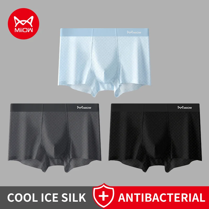 

MiiOW 3Pcs Ice Silk Men's Underwear Boxers 7A Antibacterial Men Panties Breathable Mesh Mens Underpants Man Boxershorts Briefs