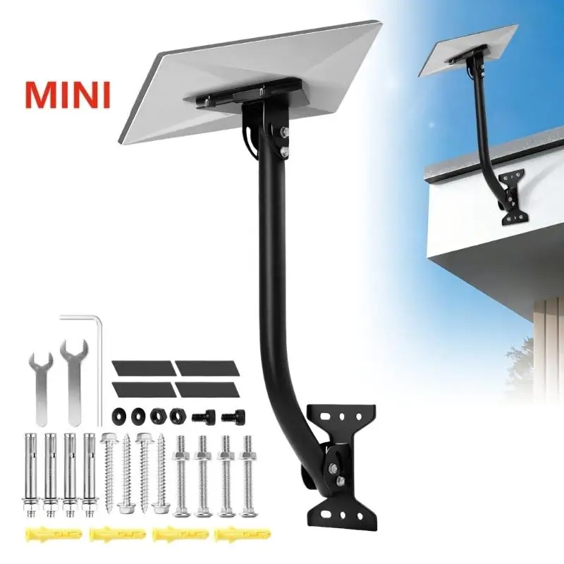 31BA Eave Mount Bracket for with Adjustable Curved Metal Support Arm Wall Base and Hardware for Mini Outdoor Installation