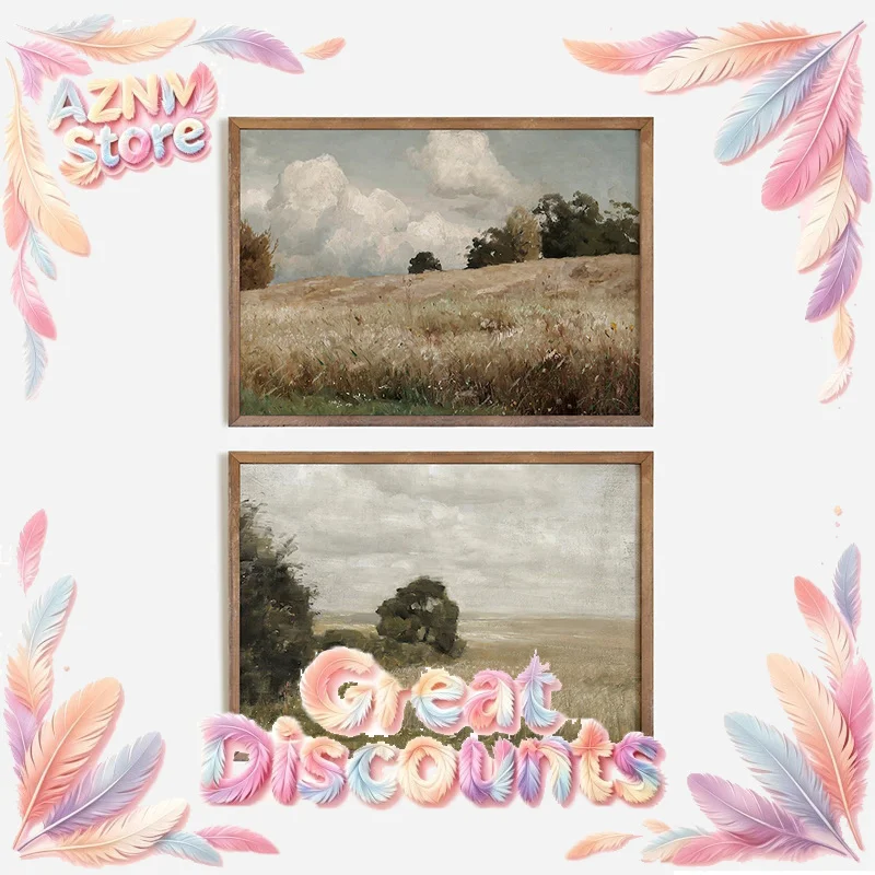 2026 American Style Calm Country Field Sky Vase Canvas Painting Wall Art Pictures Vintage Posters and Prints for Living Room De