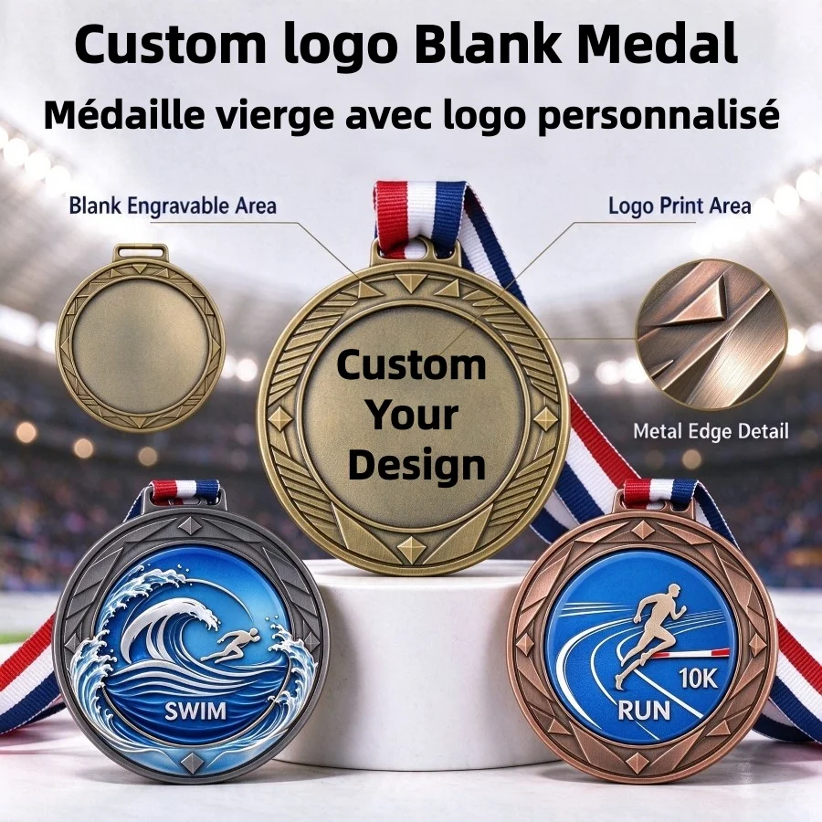 Custom logo Blank Medal Swimming Sports Marathon Medal No Minimum Order Custom Gold Silver Bronze Zinc Alloy Medal
