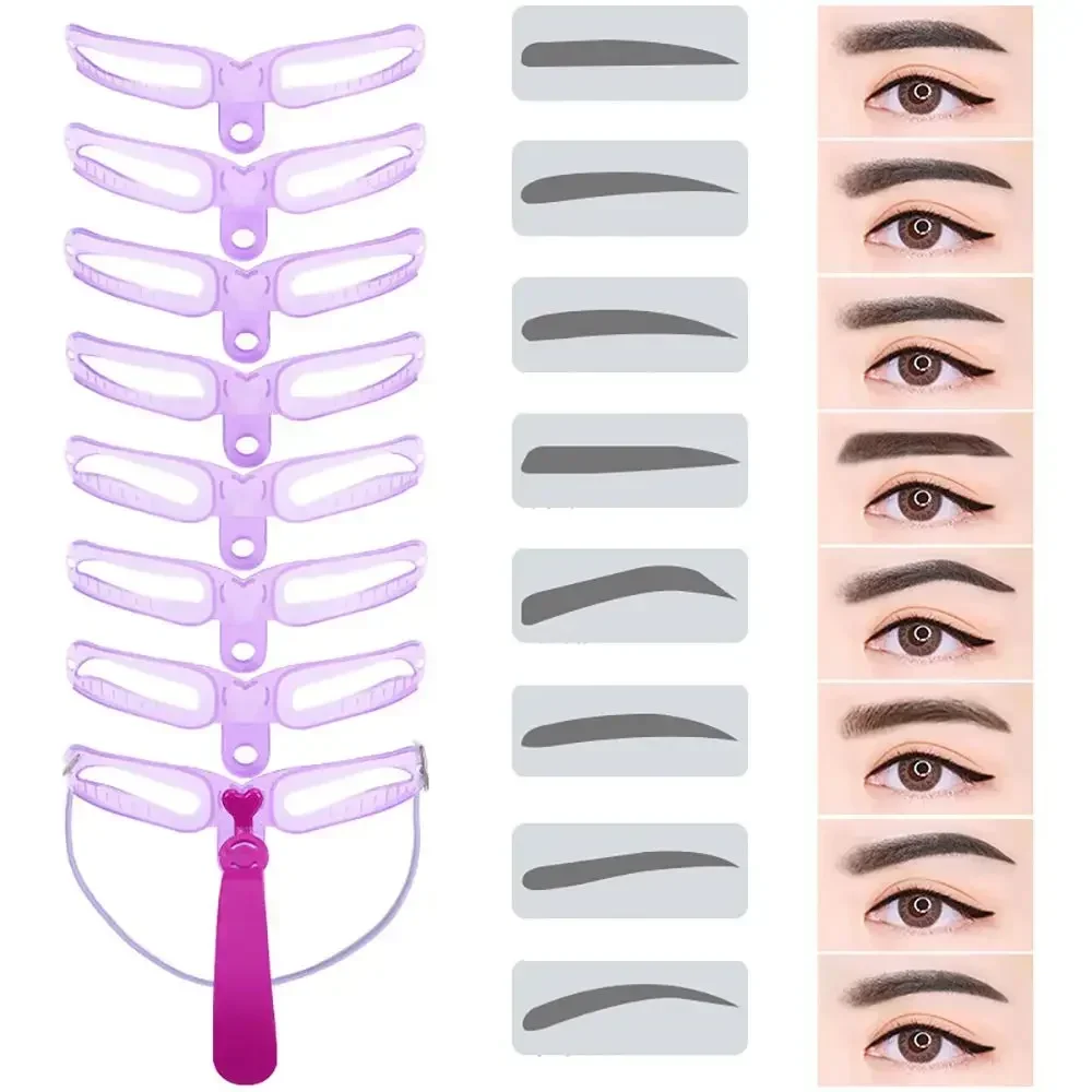 8-in-1 Reusable Eyebrow Stencil Eyebrow Shaper Brow Stamp Template Eyebrows Shape Set Eye Brow Stencils Makeup Tools Accessories