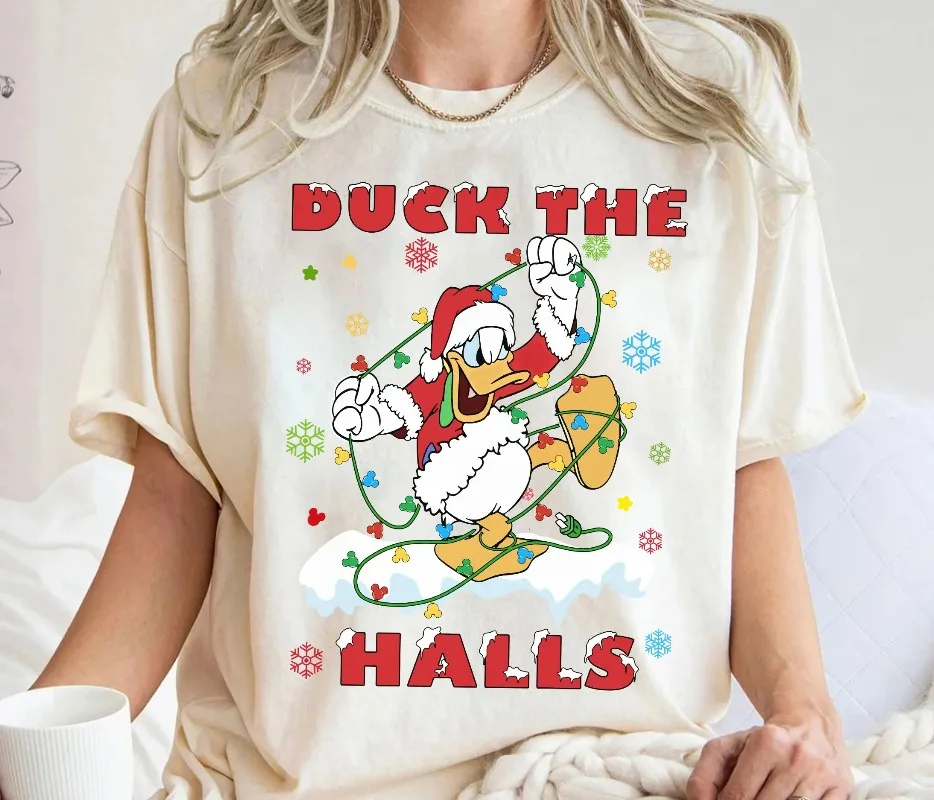 

Disney Donald Duck The Halls Christmas Lights Shirt Disney Mickey's Very Merry Xmas 2025 Party Tee