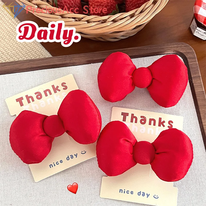 1/5Pcs Large Size Red Bowknot Hair Clips Women Sweet Duck Bill Bangs Hairpins Girl Cotton Filling Cute Children Fashion Headwear