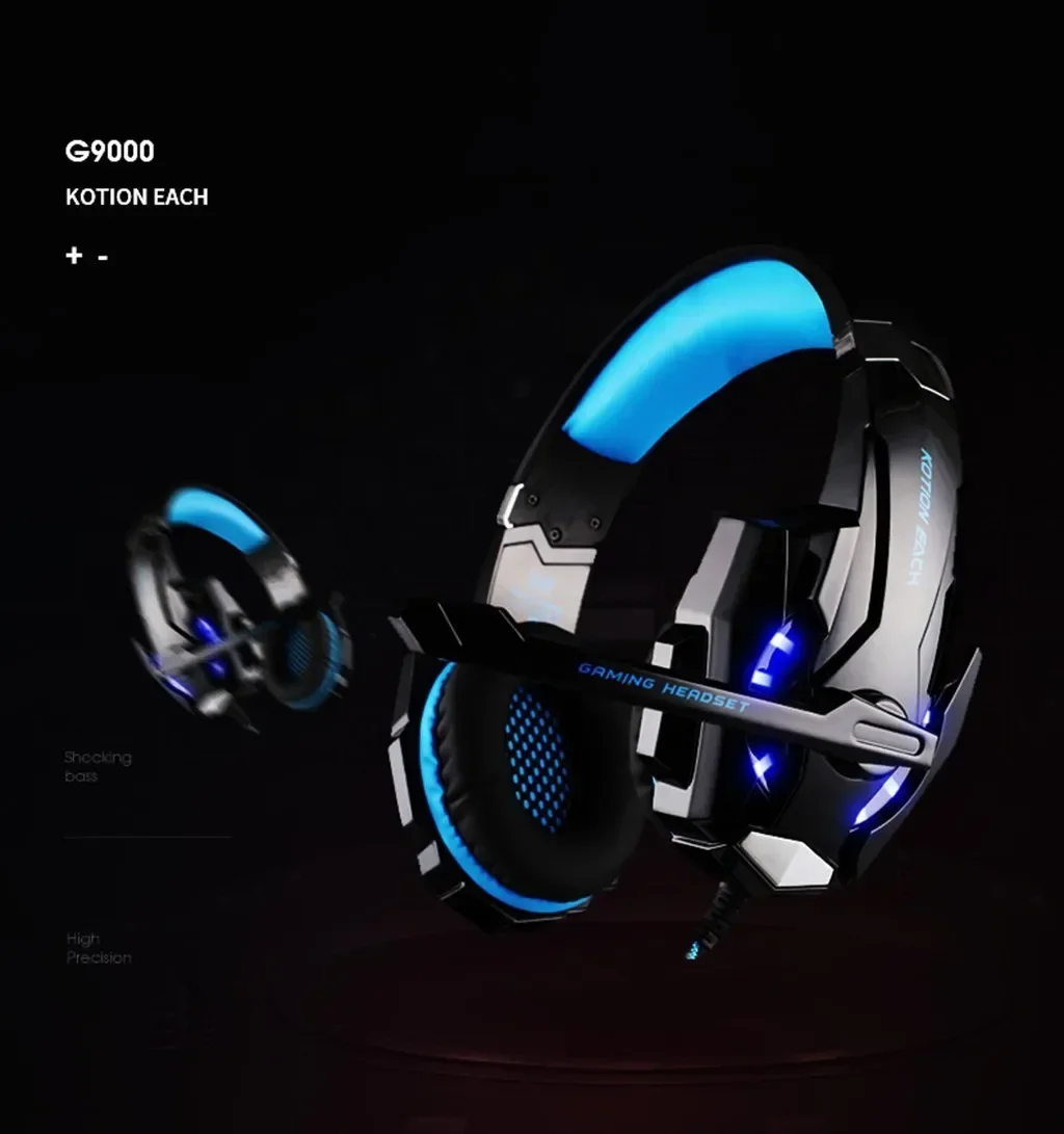 Gaming Headphones Wired Headsets with Mic LED Light for Mobile Phone Deep Bass Earphones Game Player for Game XBox PS4 PC Laptop