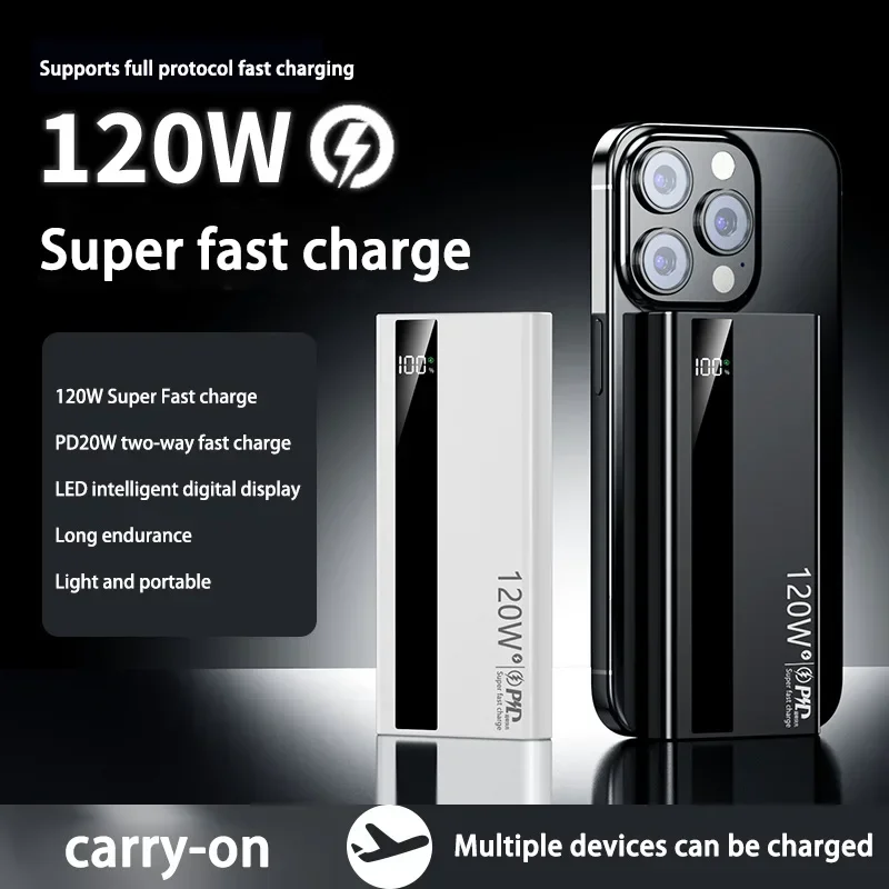 120w Super Fast Charging Battery 200000mah Power Bank High Capacity Digital Display Portable Power Bank For Iphone Samsung Gift