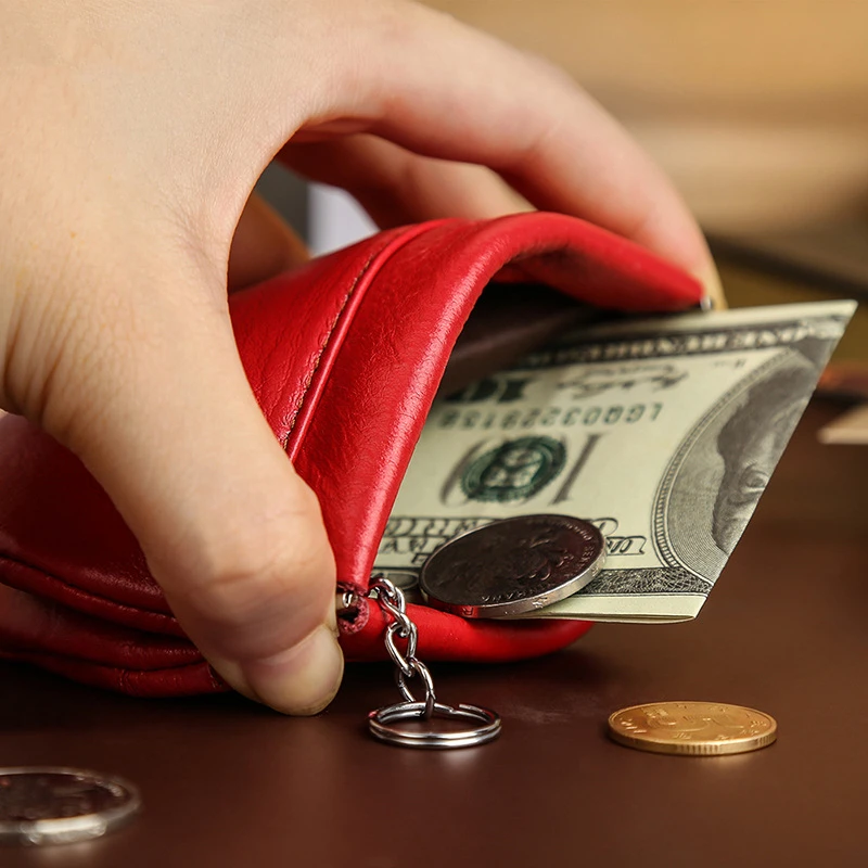 Retro Women's Genuine Leather Coin Purse Mini Hasp Credit Card Holder Bi-Fold Wallets Female Small Key Clutch Bags for Girls