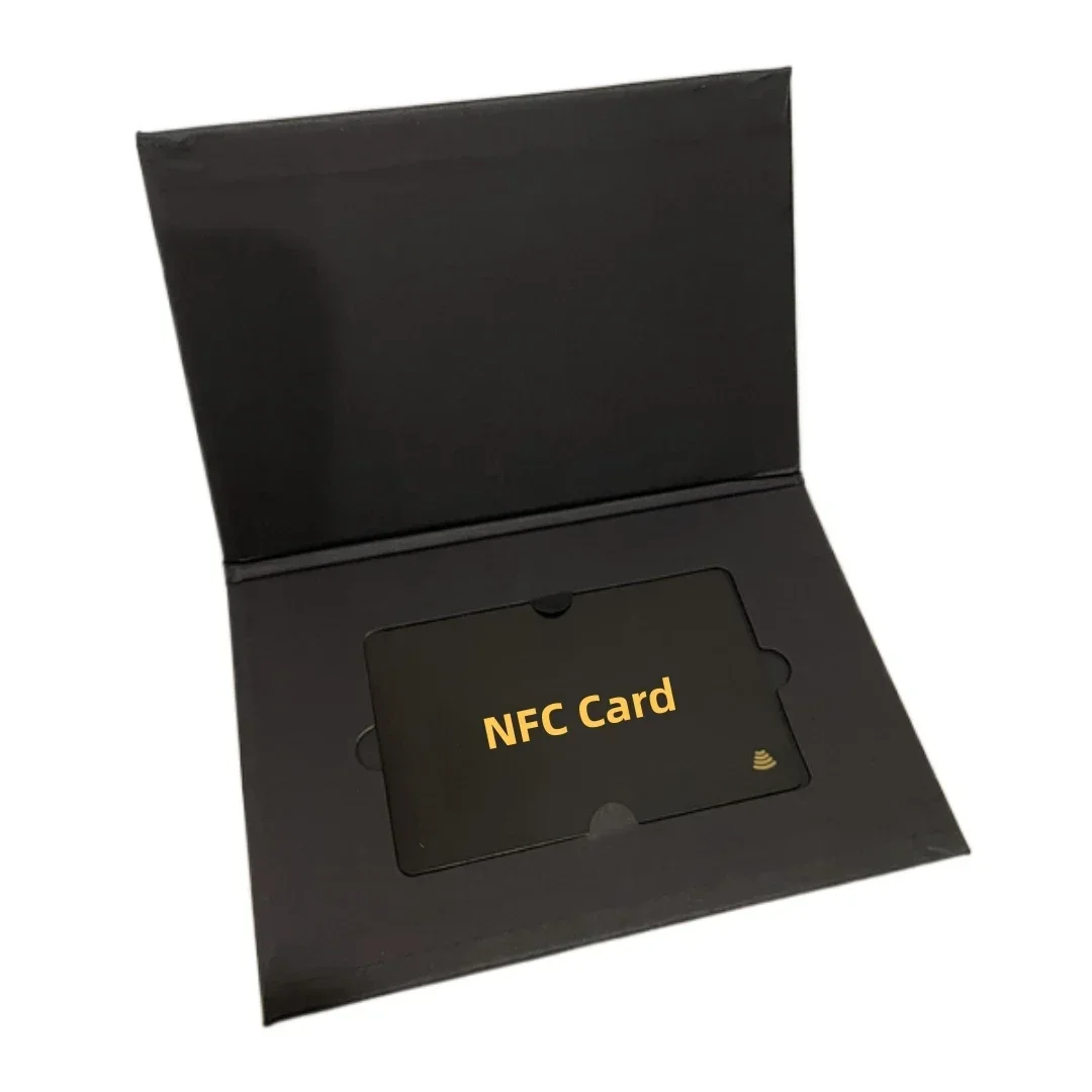 

Изготовленная на заказ черная металлическая пустая визитная карточка NFC RFID, гибридная роскошная умная металлическая карта NFC с упаковкой