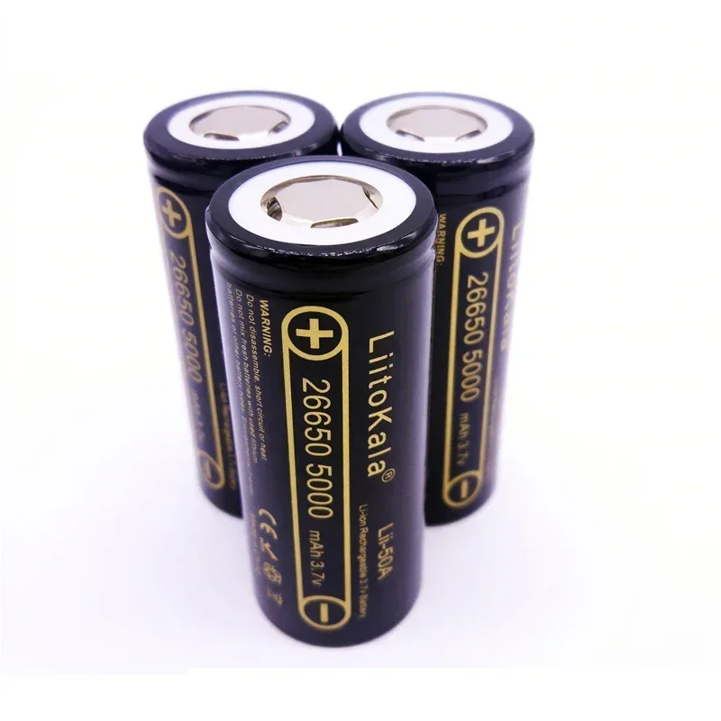 LiitoKala 26650 3.7V 5000mAh Battery, 50A High Discharge, 100% Real Capacity, Rechargeable Li-ion Strong Flashlight, Power Bank