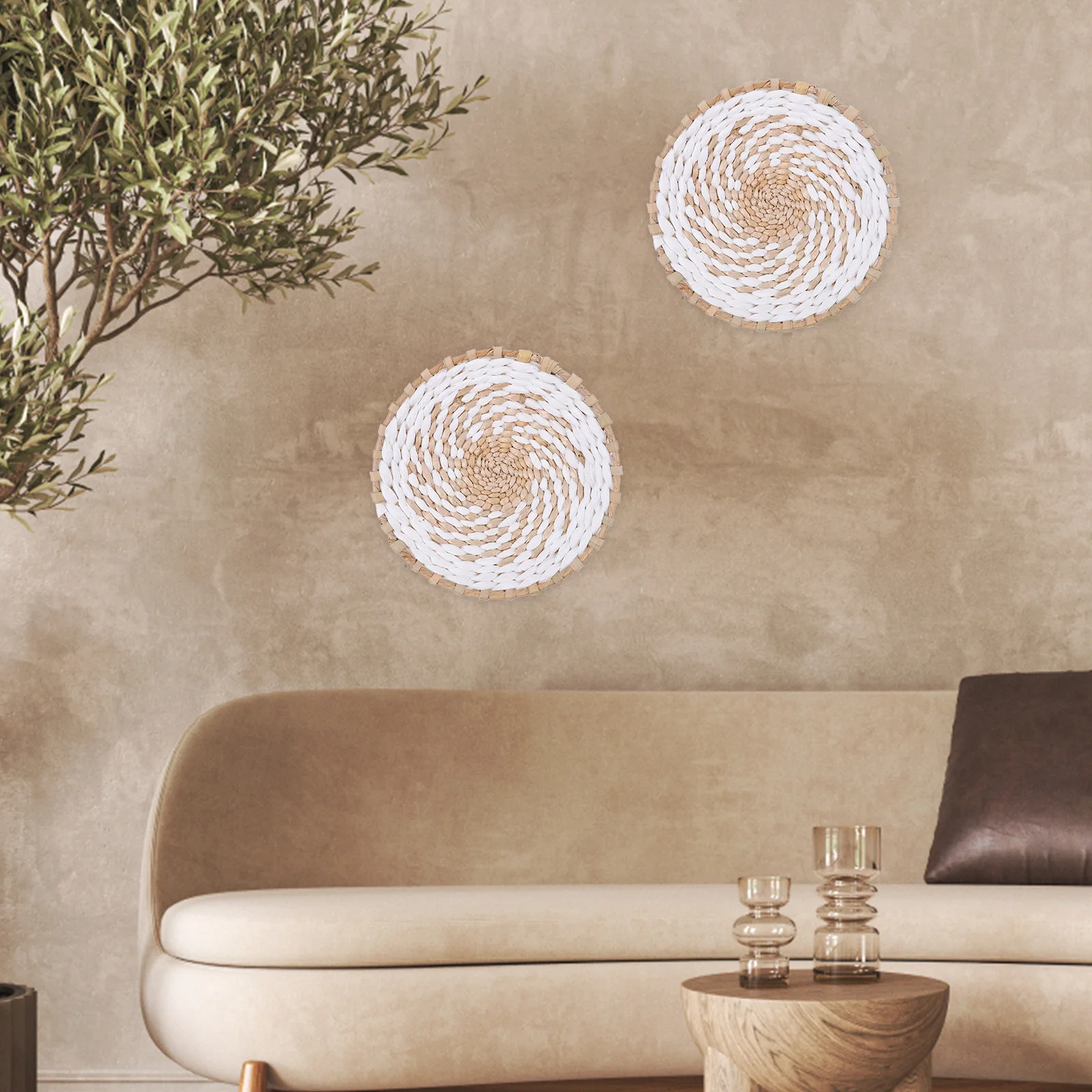 

Round Straw Wall Decor Woven Baskets for Home Art Bohemian Style Lightweight Durable Basket Wall Hanging Storage