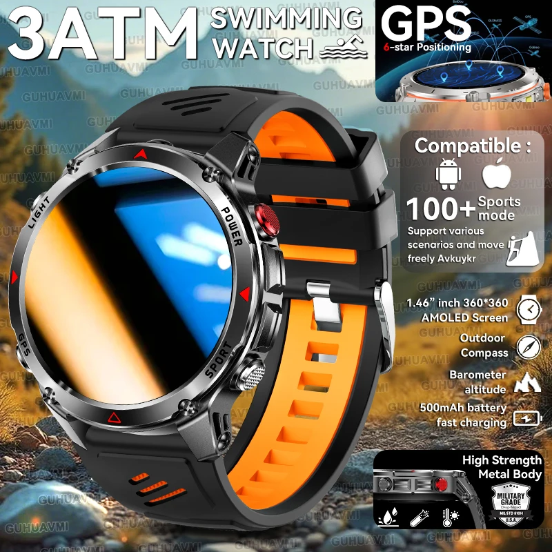 

【Brand-New】Outdoors Military GPS Sports SmartWatch Men RIDE Run GPS trackr Swim 3ATM Compass Altimeter Fitness Trackr Smartwat