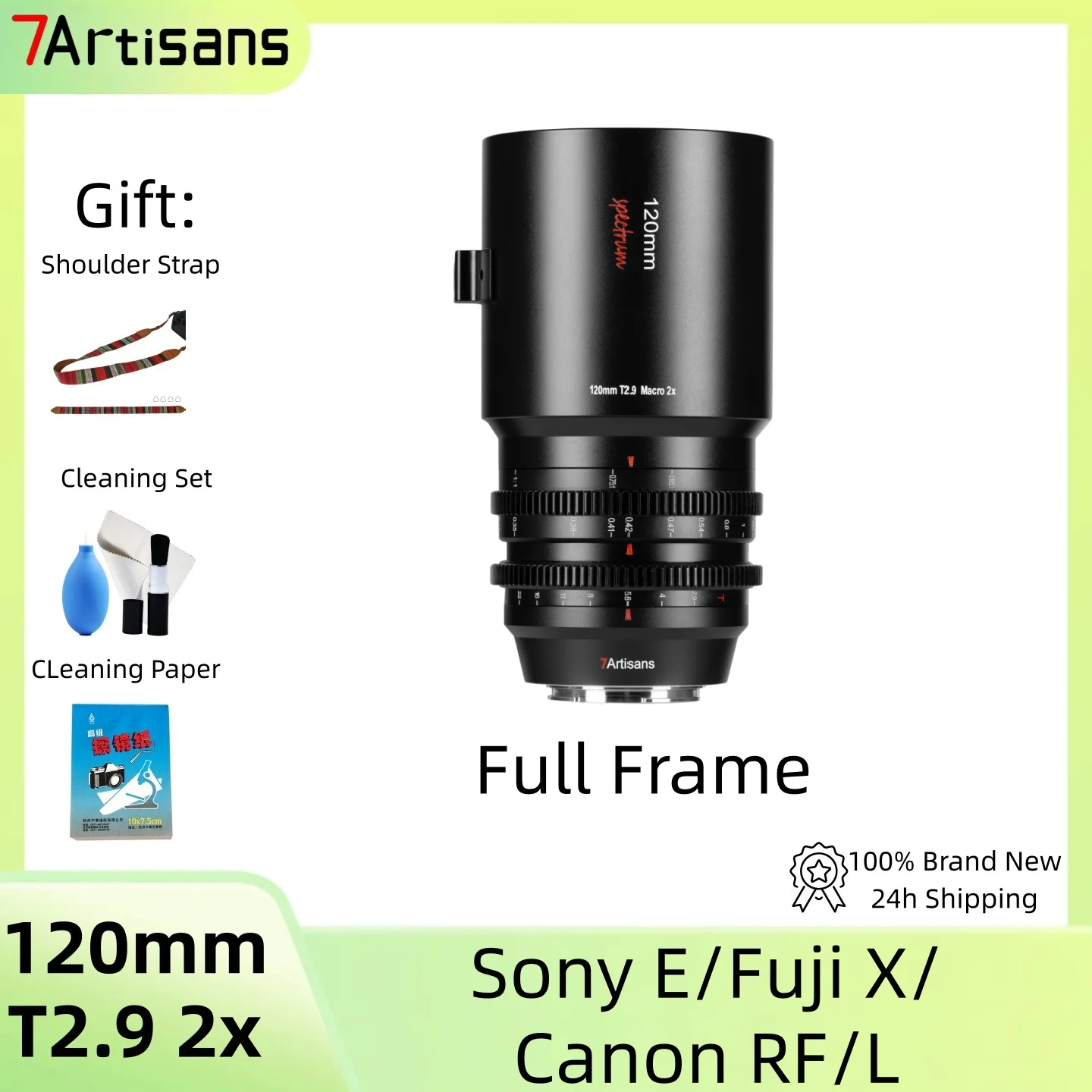 

7artisans 120mm T2.9 Macro 2X Spectrum Series Prime Cinema Lens для Canon RF R6 RED Sony E A7m4 FX3 Leica SL SIGMA FP Nikon Z Z9