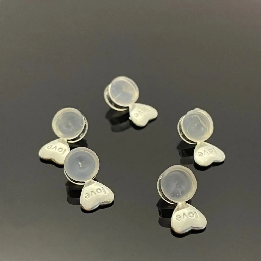 10pcs Silicone Ear Back Stoppers Gold Silver Plated Heart Ring Hamburger Ear Plugs For Jewelry Making DIY Earring Accessories