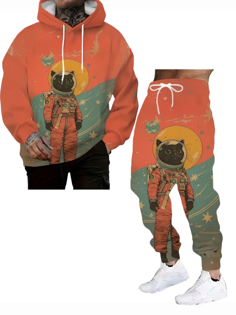 Cartoon Cat And Dinosaur 3d Print Hoodie 2pcs set Men Women Fashion Tracksuit Casual Autumn Clothes Y2k Hoodie jogging Set