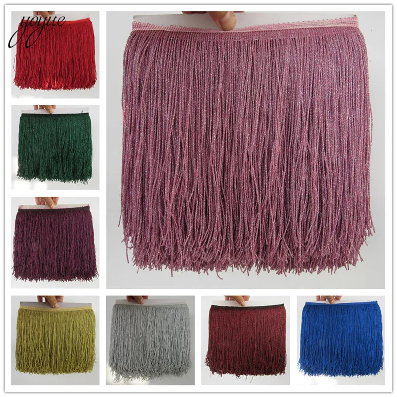 YOYUE 1Yards/lot 20cm Wide Fringe Trim Tassel Lace Bling Fringe Trimming DIY Latin Dress Stage Clothes Accessories Lace Ribbon