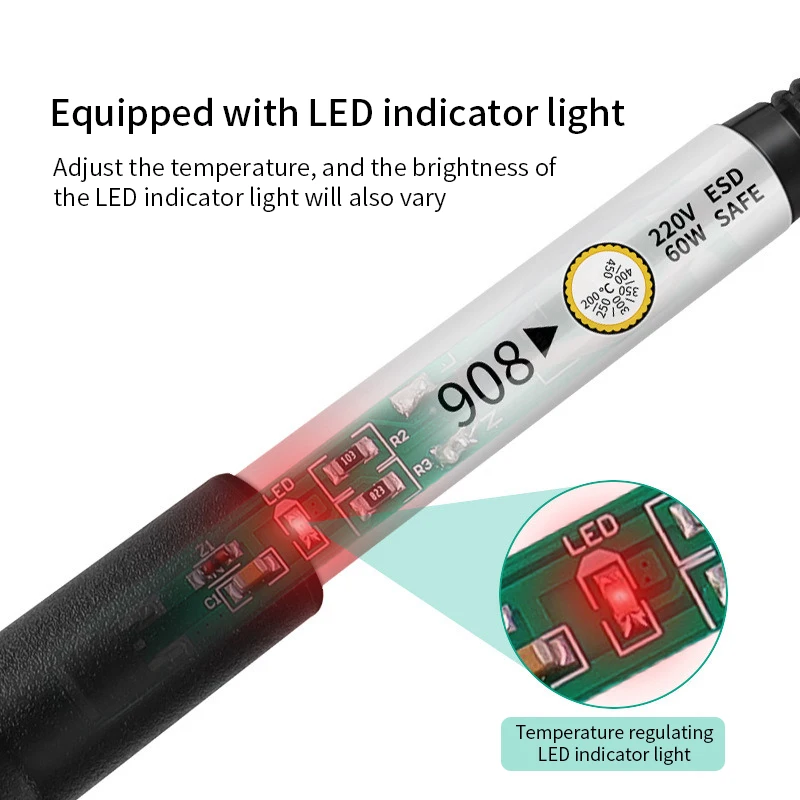 Imagem -03 - Ferro de Solda Elétrico de Temperatura Ajustável 110v 220v 60w Ferro de Solda Profissional Soldador de Lata Lápis de Calor Ferramenta de Reparo de Soldagem