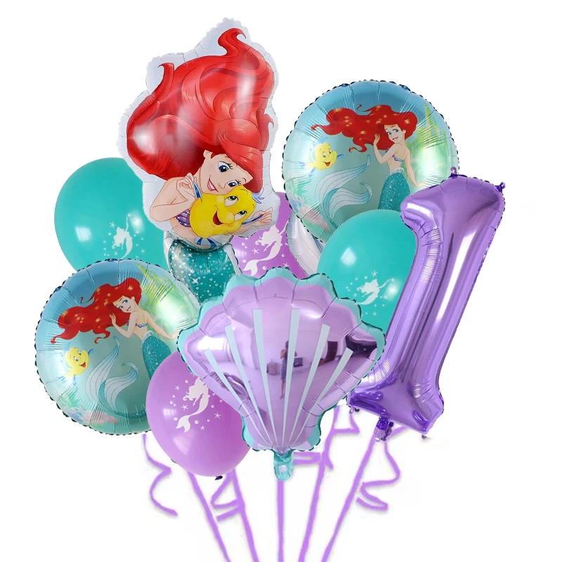 9Pcs/set Disney Mermaid Foil Helium Balloons Princess Ariel Birthday Party Aluminum Film Balloon Decoration Baby Shower Globos