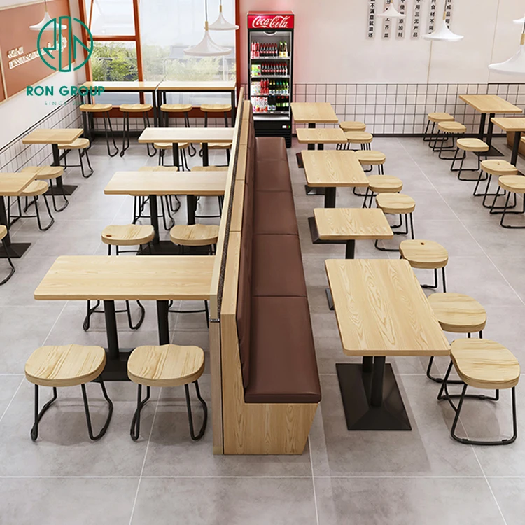 

Mcdonald Pizza Custom square Coffee Shop Wood Commercial Cafe Restaurant Bench Sofa Furniture Booth Seating Table and Chair Set