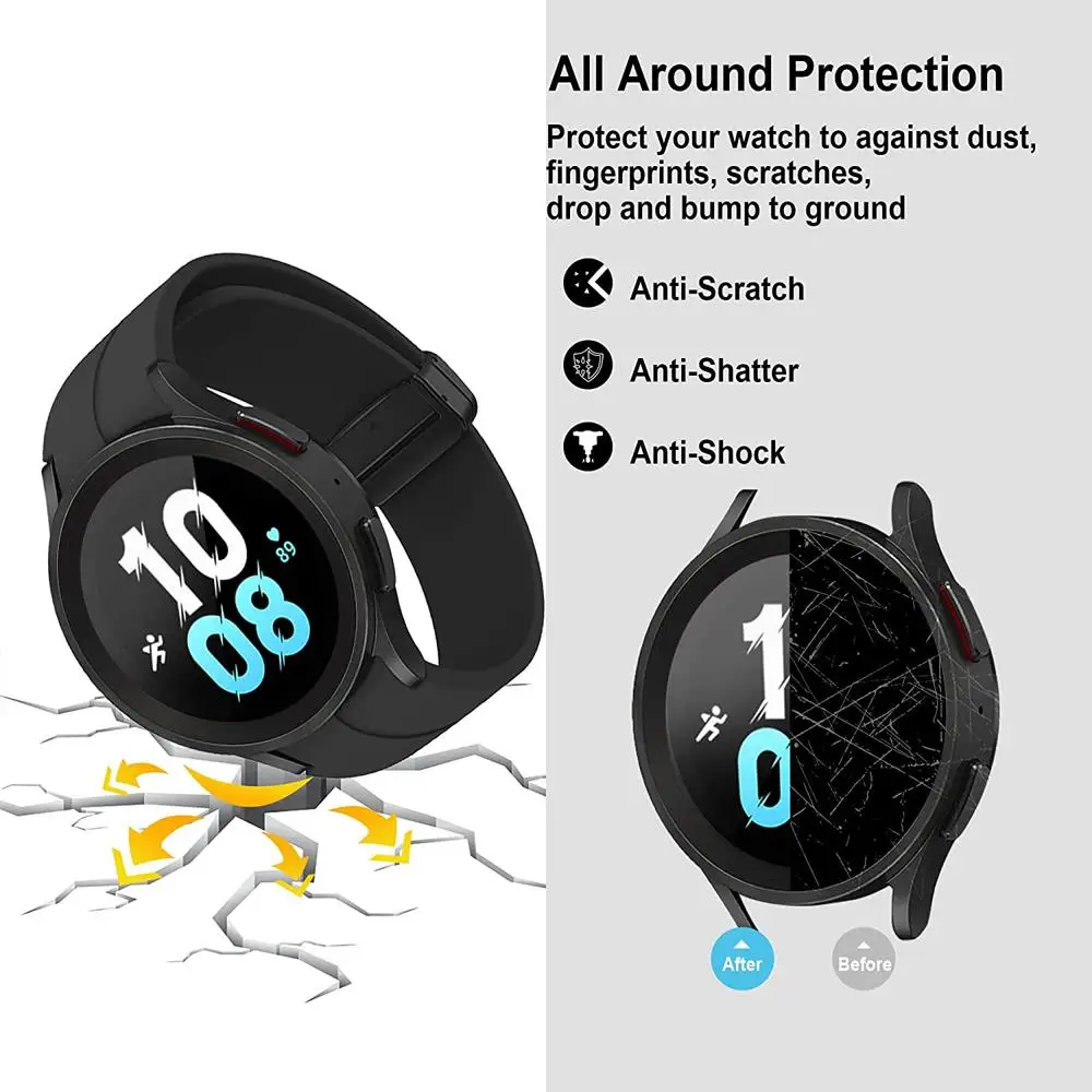 Cover for Samsung Galaxy Watch 5 pro Case 45mm 4 5 6 44mm 40mm Screen Protector PC Bumper Tempered Glass Galaxy watch 6 Case