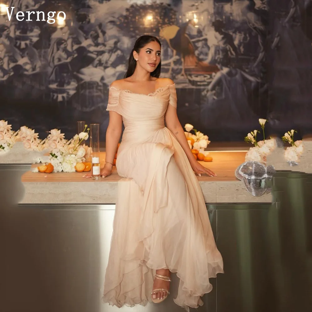 

Verngo Champagne Shiny Evening Dress Off The Shoulder A Line Prom Party Dress Elegant Maxi Prom Gowns Customized