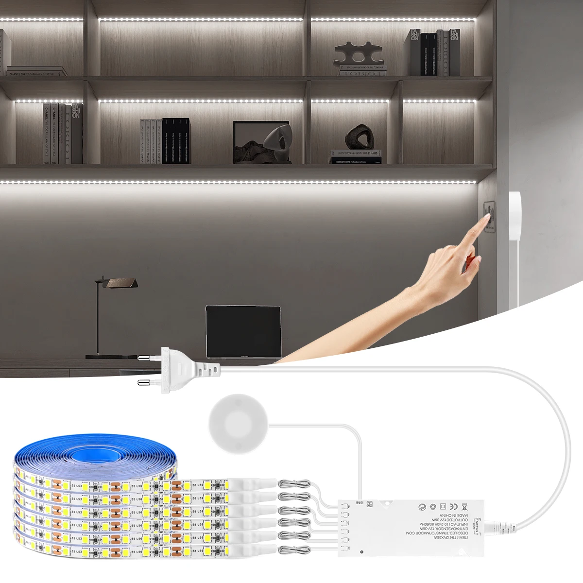 

Penetrable Wood Panel/Mirror/Glass 20MM LED Under Cabinet Light 120LEDs/m Hand Scan Sensor and Dimming Touch Switch LED Strip