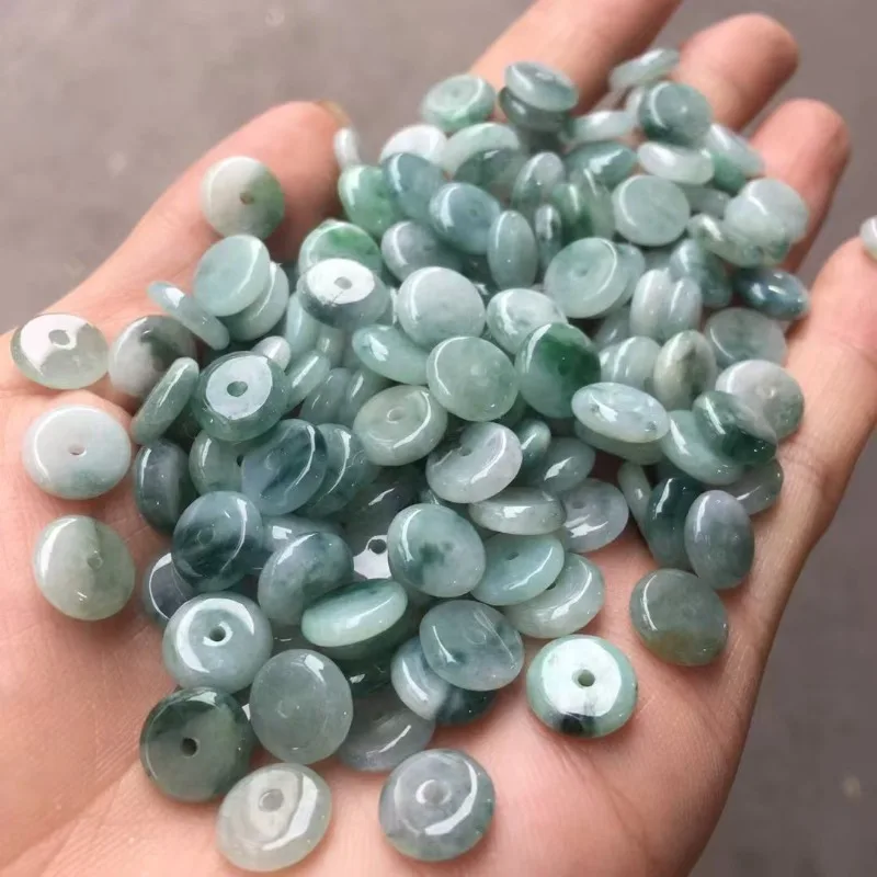 10PC Jade Button Doughnut Beads Natural Emerald Accessories DIY Bangle Jewellery Fashion Hand-Carved Necklace Luck Amulet