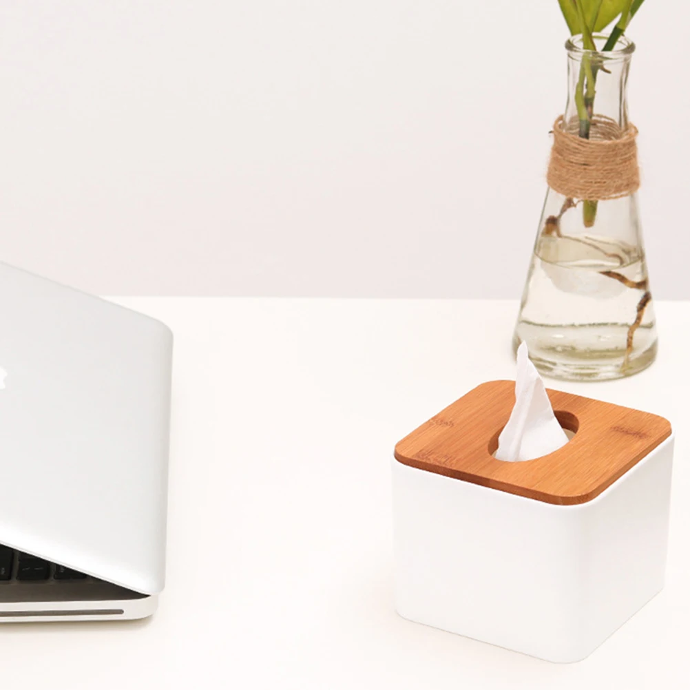 

2Pcs Tissue Box Plastic Bamboo Cover Decorative Tissue Holder Paper Storage Container for Car Home Office Bedroom Bathroom