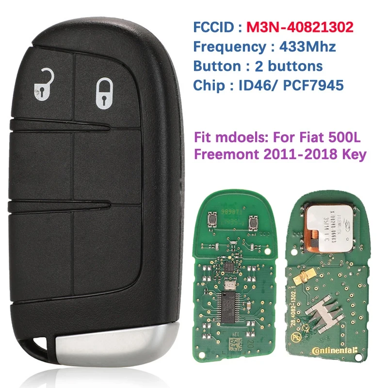 Clé intelligente d'origine à 2 boutons pour Fiat Freemont 500L 2012-2018 Télécommande 433 Z successive PCF7945 Puce FCCID M3N-40821302 735577273 CN017003