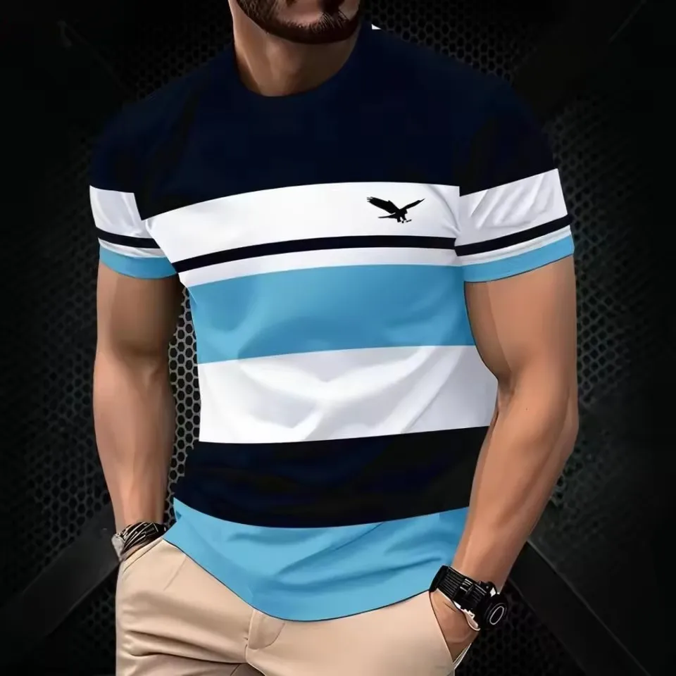 

New Trend Striped Men's T-Shirts Summer Short Sleeve 3d Printed Street Fashion Male T Shirt 6XL Plus Size Casual Tops