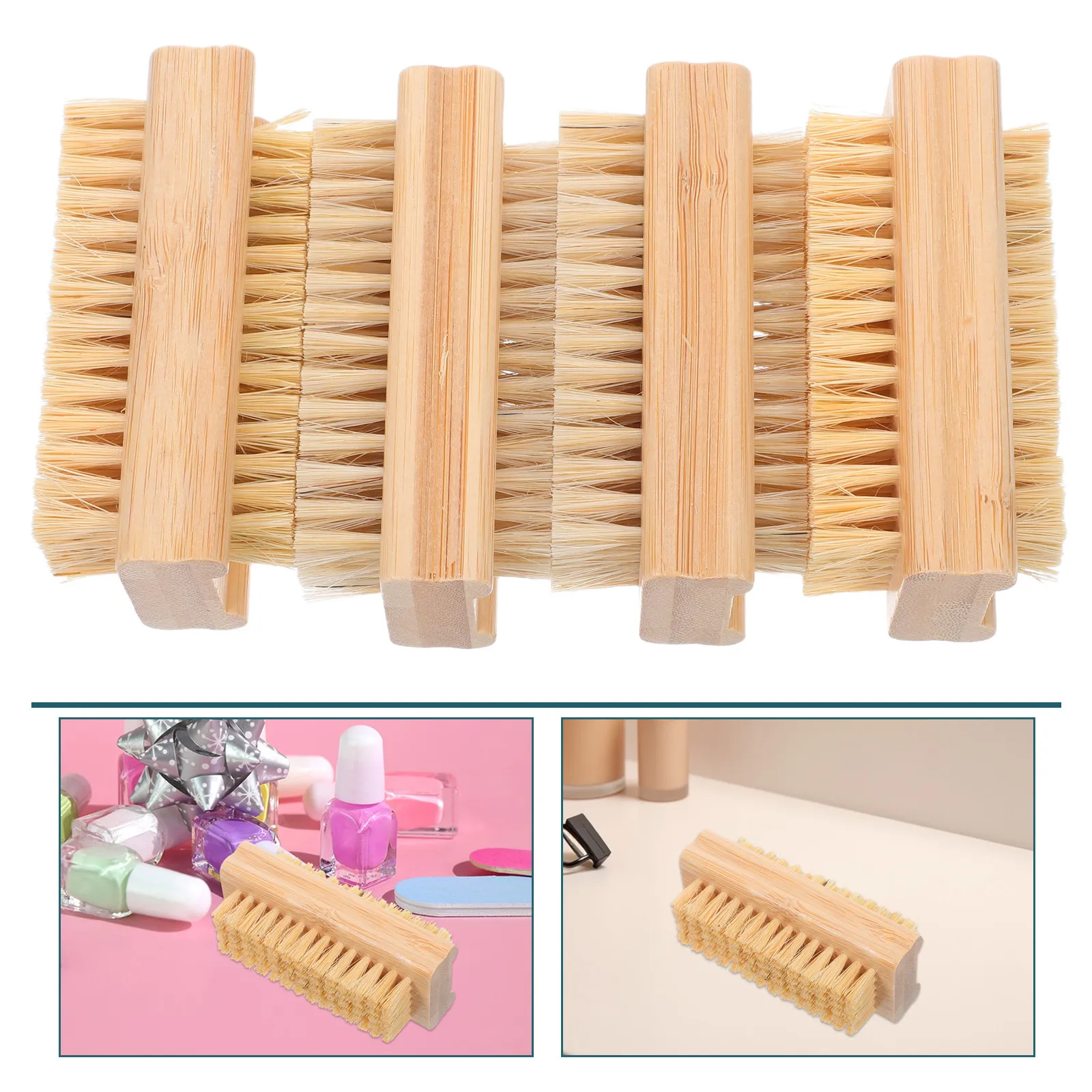 

4Pcs Professional Dual-Function Nail Brush Bamboo Handle Grip for Fingernails Toes Deep Cleaning Dust Removal Manicure