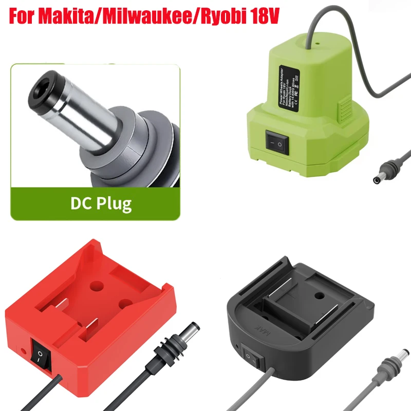 Portable Battery Adapter Power Cable with Built-in Switch Compatible with For Makita/Milwaukee/Ryobi 18V Batteries for Camping
