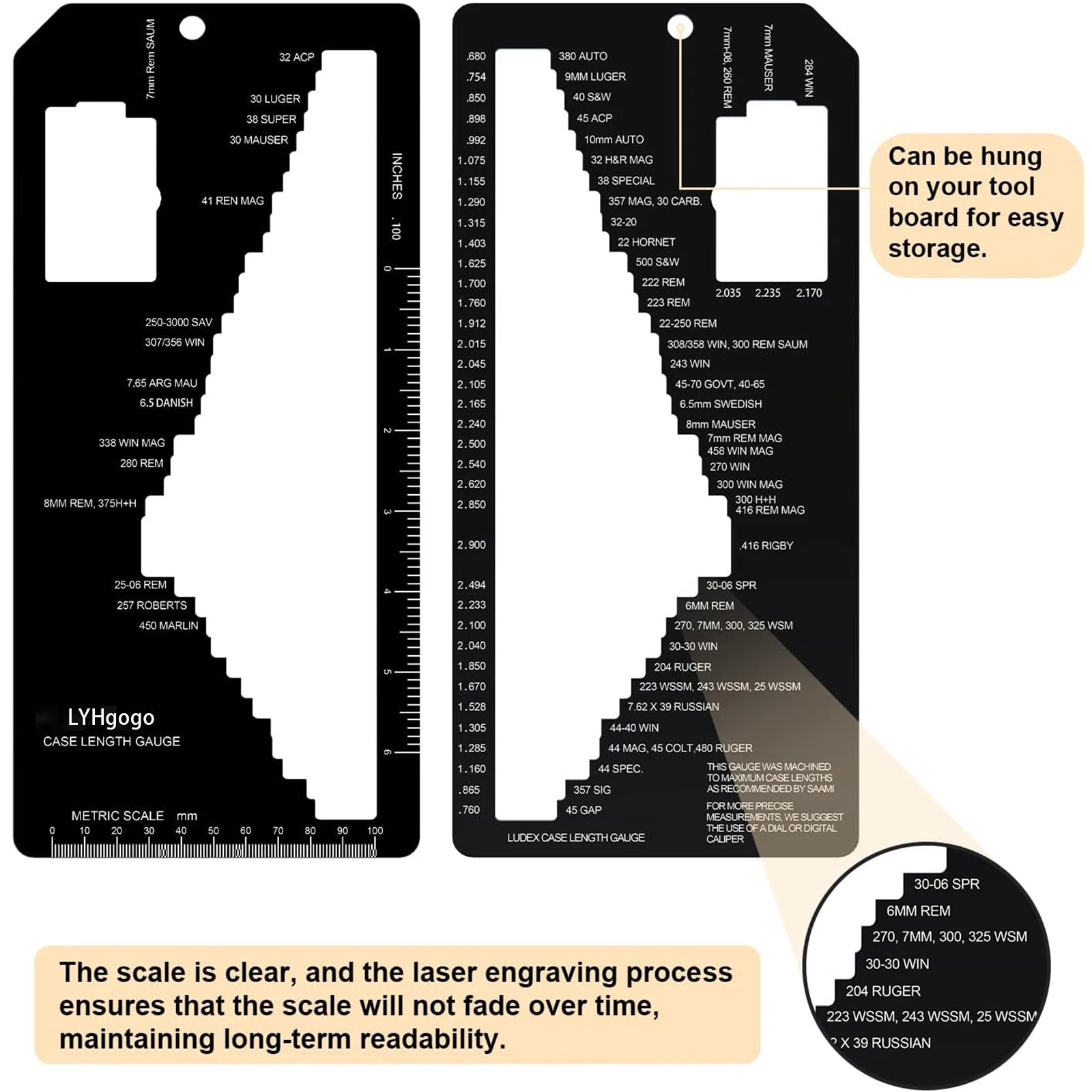 .223 .308 308 AUTO 223 REM .416 RIGBY 7mm REM MAG 9mm LGUER Case Gauge