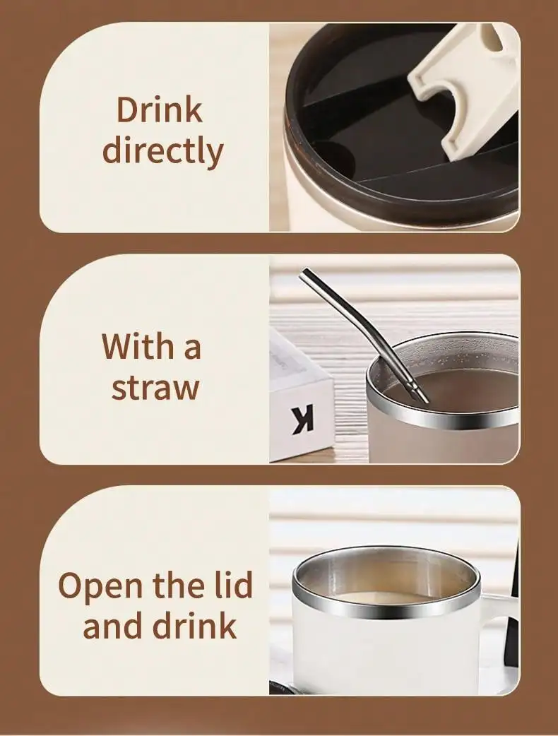 Description Picture 6 of itemWORTHBUY Reusable Insulated Coffee Mug 304 Stainless Steel Water Cup For Student Adult Anti-scald Drinking Cup With Handle & Lid