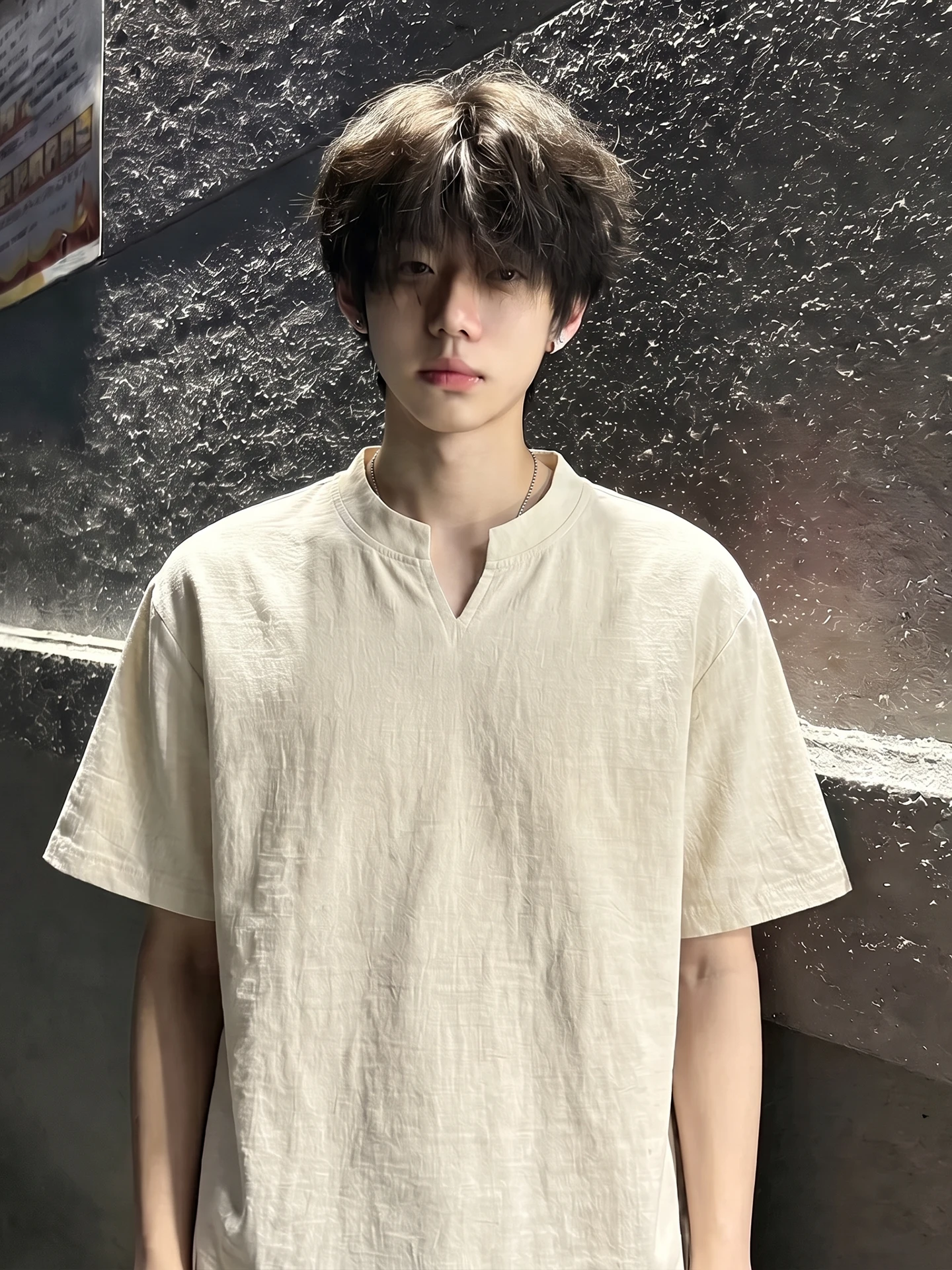 Lightweight Linen V-Neck Short Sleeve T-Shirt in Apricot Color for Men Breathable Loose Fit Summer Top with CleanFit Style
