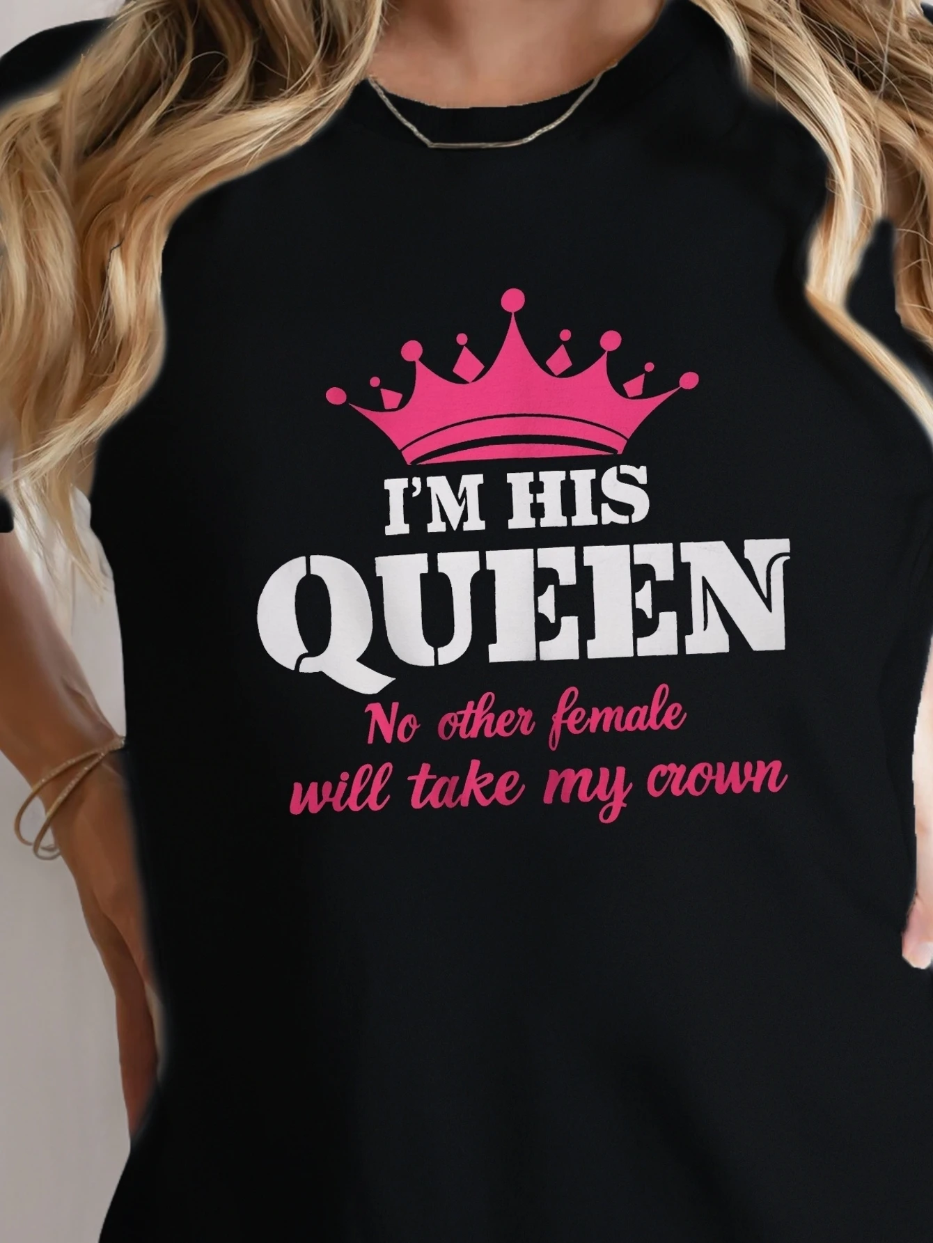 

Women's "I'm His Queen" Crown Graphic T-Shirt - Comfort Fit, Short Sleeve, Crew Neck in Soft - Casual