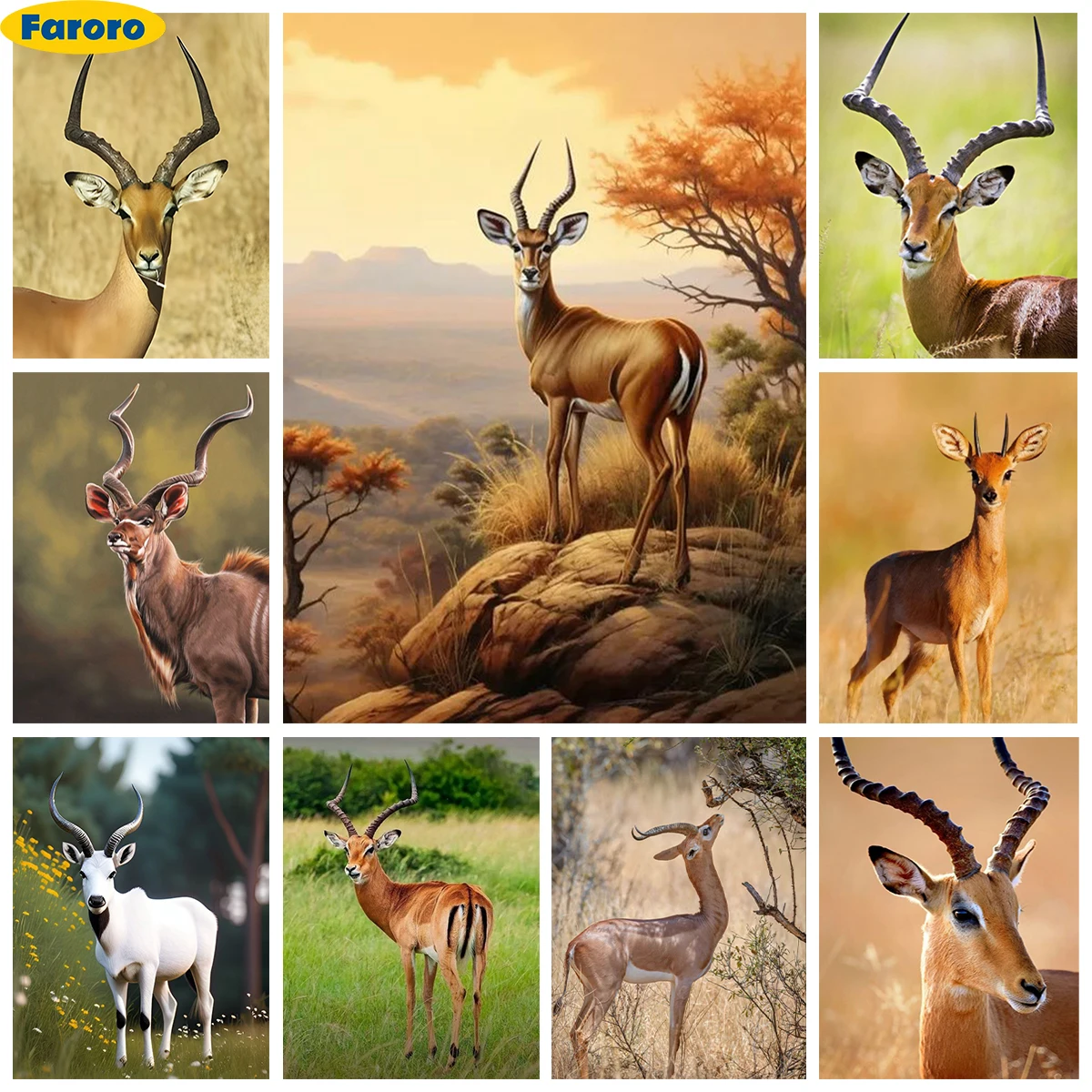 Antelope 5D Diamond Painting Grassland Scenery Diy Diamond Embroidery Cross Stitch Mural Office Home Wall Art Decor Simple Hand