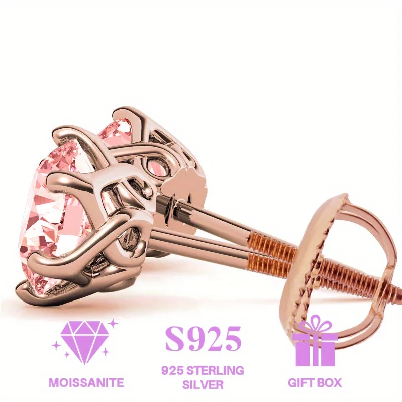 100% مويسانيتي 925 فضي وردي اللون 6 الشق أقراط مطلية بالذهب الوردي أنيقة النساء حفل زفاف هدية عيد ميلاد أقراط #3