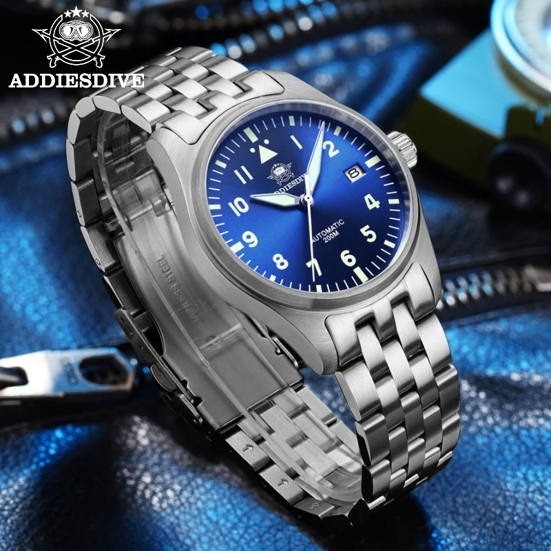 Reloj de regalo para hombre ADDIESDIVE, reloj mecánico automático de zafiro de acero inoxidable NH35, reloj luminoso de cuero resistente al agua de 200m