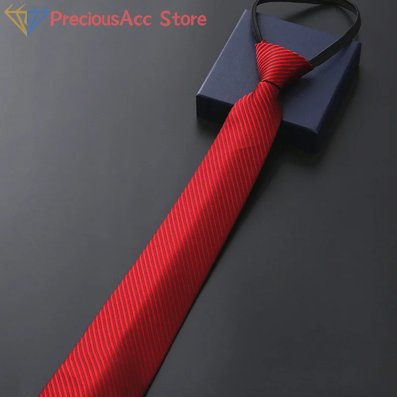 8CM Striped Lazy Ties Elegant Blue Black Red Men Shirt Business Dress Zipper Tie Neckties Accessories Wedding Groom