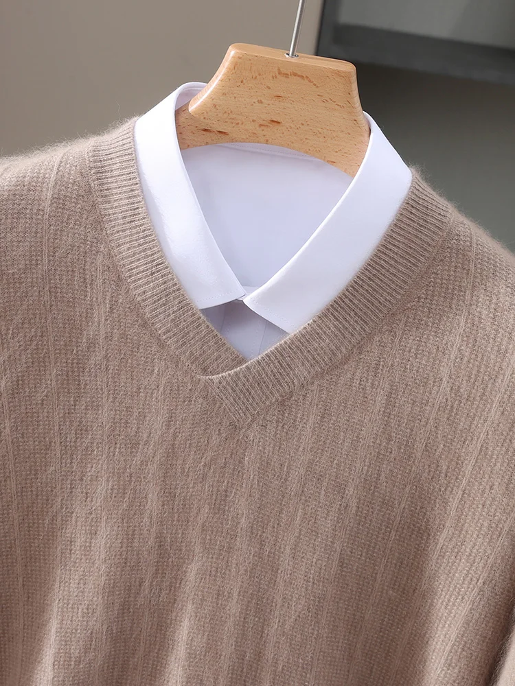 TLOML automne hiver nouveaux hommes 100% vison cachemire pull col en v solide pull intelligent décontracté doux chaud vison cachemire confortable hauts