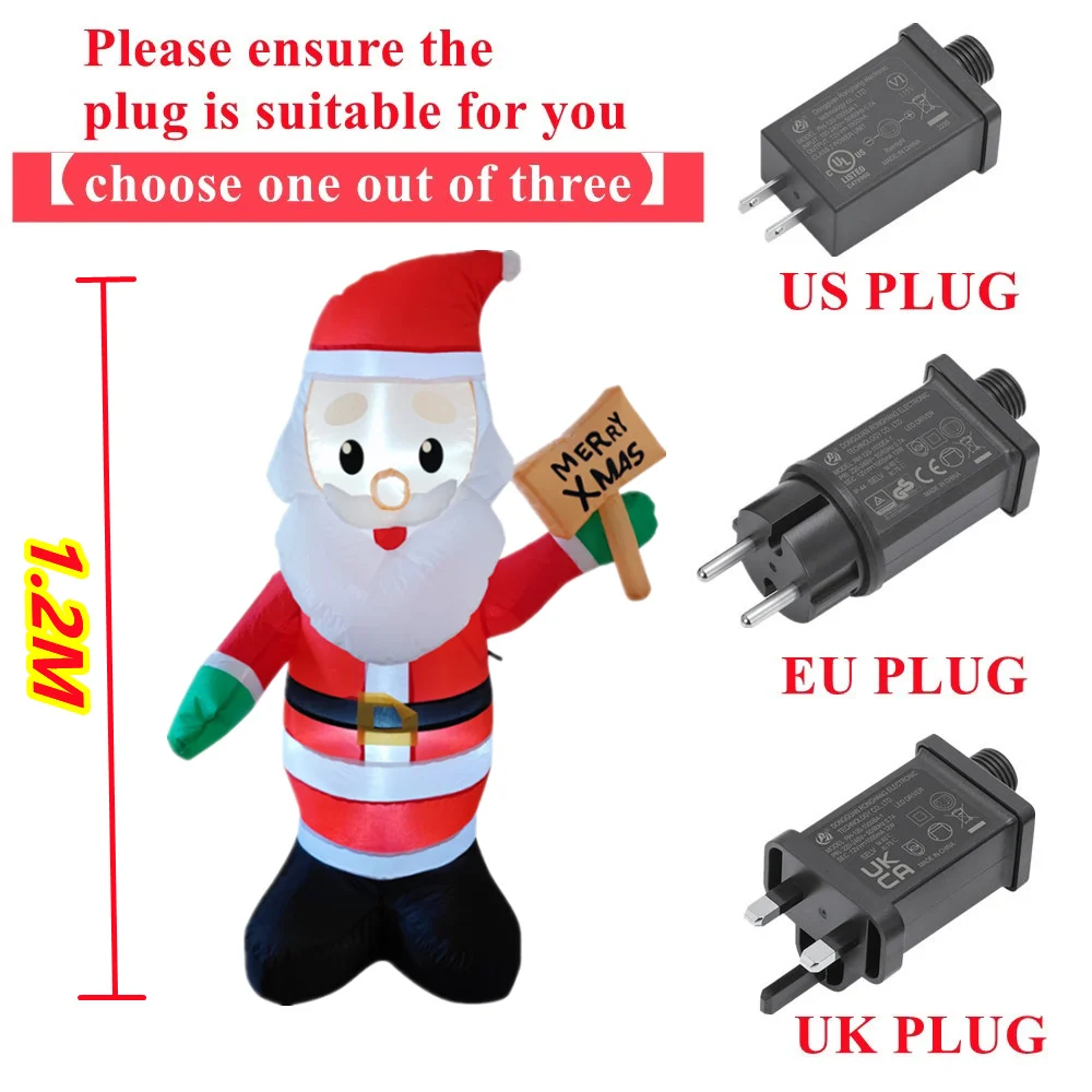 Xmas Inflatable Santa Claus Take wooden sign Holiday Trim Built-in LED Light Indoor Outdoor Garden Yard Lawn Fun Party Trim Prop