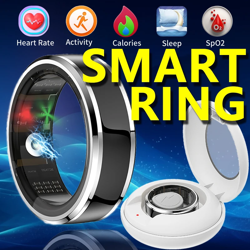 Smart Ring Detect Heart Rate Blood Oxygen Sleep Calories Waterproof Multifunctional Sports Health Ring + Charging Compartment