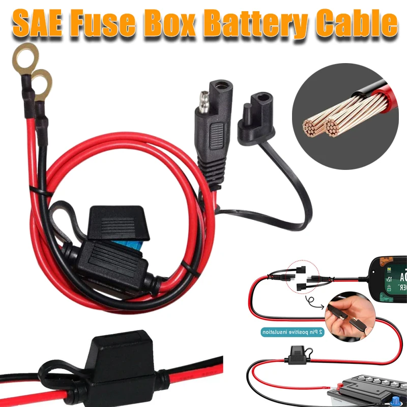 

1/2 Set SAE To O-ring Terminal Grounding Clamp Connection Cable (With Fuse) Dual-ended Solar Connection Cable With Dust Cover