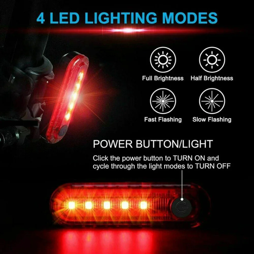 Bike Tail Light USB Rechargeable LED Bright Rear Red Bike Light Cycling Safety for Night Riding Lighting Back Bicycle Taillights