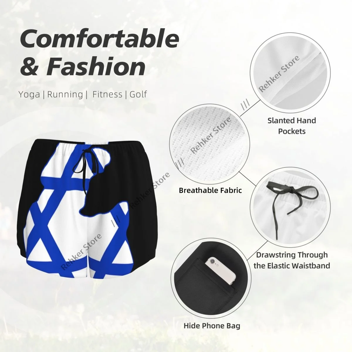 Yogashorts voor dames Fitnessshorts Biker Workout Hardloopsportshorts Israël Kaart Sneldrogende sportkleding met zak
